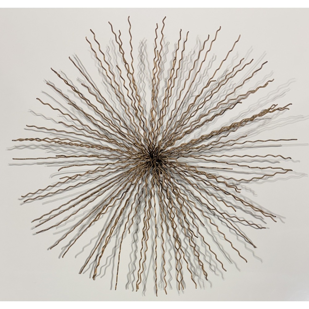 Vintage MCM Style Gold‎ Metal Starburst Wall Art Wavy Wire Urchin Decor 19"